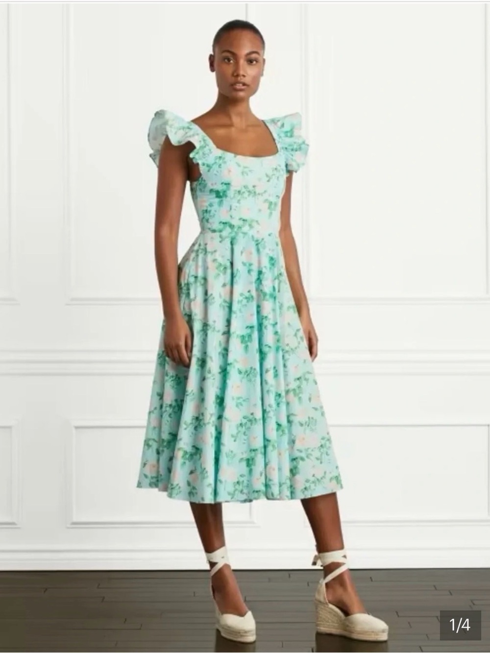 HILL HOUSE Women’s The Daphne Floral Midi Dress in Blue Roses Size XS